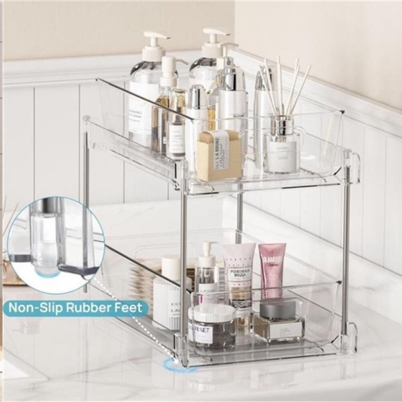 2 Tier Bathroom Storage Organizer, 4 Pack Clear Under Sink Organizers - Picture 6 of 9